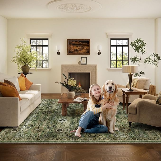 Washable Area Rugs for Living Room: 8x10 Rug Boho Vintage Rugs Stain Resistant - Image 6