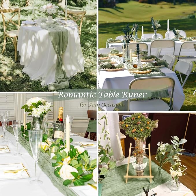 Sage Green Cheesecloth Table Runner 35x120in, 10ft Gauze Spring Table Runner - Image 5