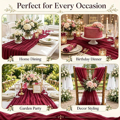 10 Pack Burgundy Cheesecloth Table Runner 22 x 120 Inch Gauze Table Runner | - Image 7