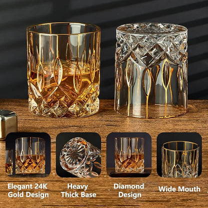 GLASKEY Gold Rim Whiskey Glasses Set of 2, Crystal Old Fashioned Glasses-Luxury - Image 7