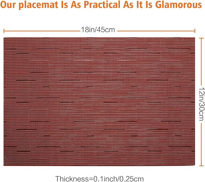 Placemats Set of 4, Vinyl Woven Red Non Slip Table Mats | Heat Resistant - Image 2