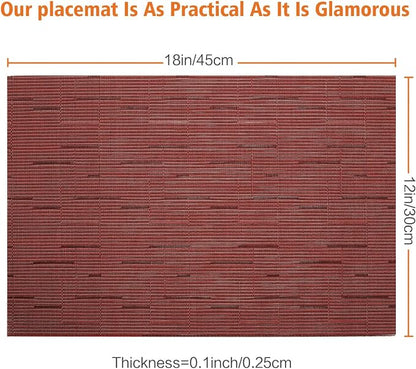 Placemats Set of 6, Vinyl Woven Red Non Slip Table Mats | Heat Resistant - Image 2