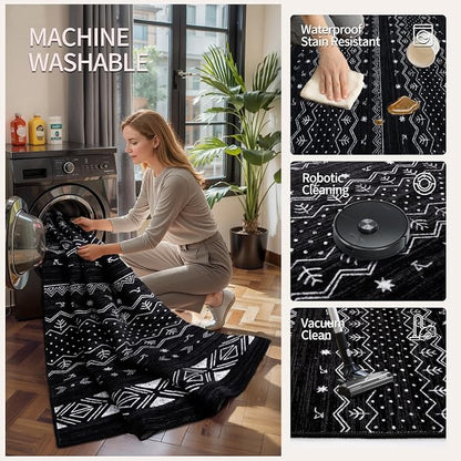 SERISSA 4x6 Area Rugs for Living Room, Washable Non-Slip Black and White Boho - Image 3