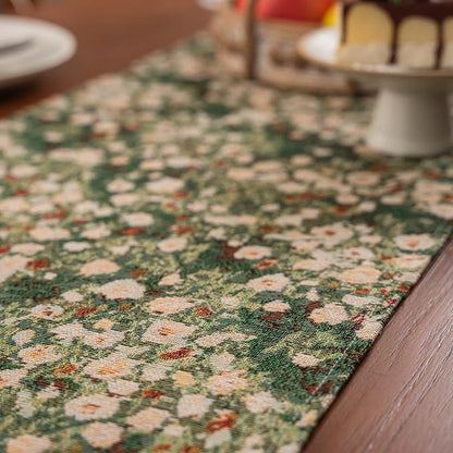 Ditsy Floral Table Runner Daisy Green 13 x 108 Inch | Jacquard Weave Pattern - Image 5