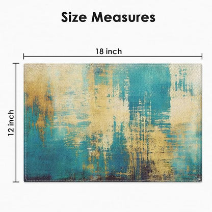 Emvency Farmhouse Placemats Set of 4, 12x18 Inch, Turquoise and Yellow | - Image 2