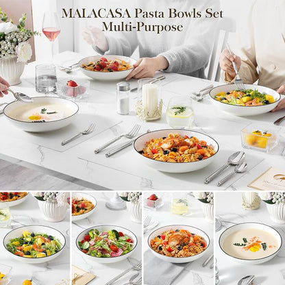 MALACASA 8.85" Large Pasta Bowls, 42 OZ White Salad Bowls Soup Bowls, Porcelain - Image 5