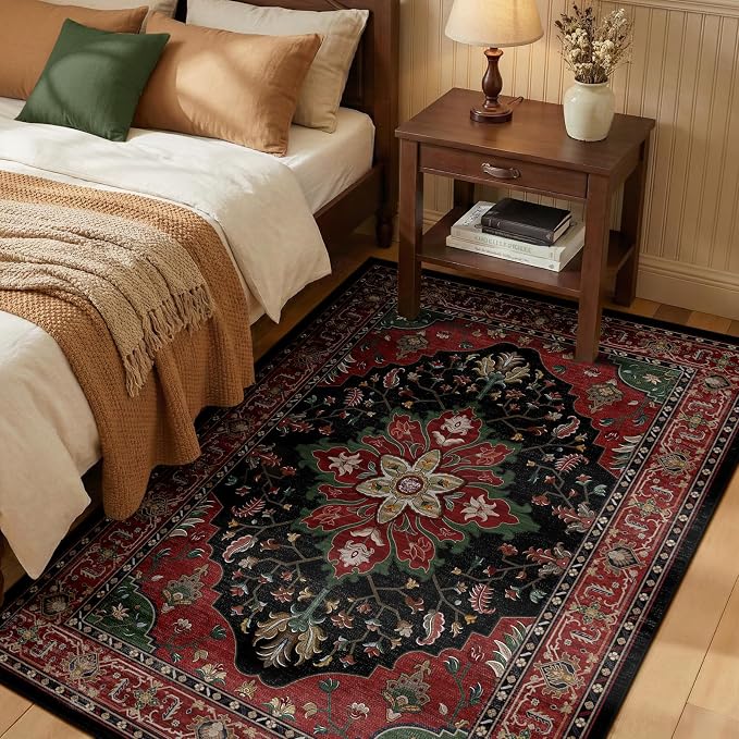 RELEANY Area Rugs 3'x5' Washable Non-Slip, Floral Vintage Distress Medallion by RELEANY