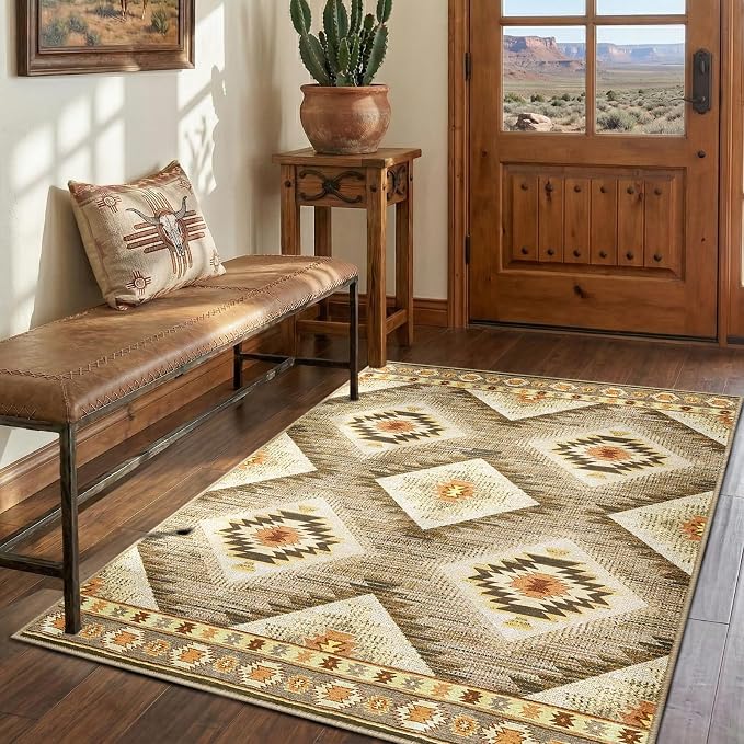 Area Rug 6x9 Rug Machine Washable Non-Slip Low Pile Print Pattern Western Rug - Image 9