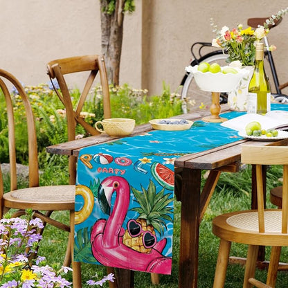 Summer Tropical Floral Table Runner Spring Fun Float Party Burlap Table Runners - Image 6