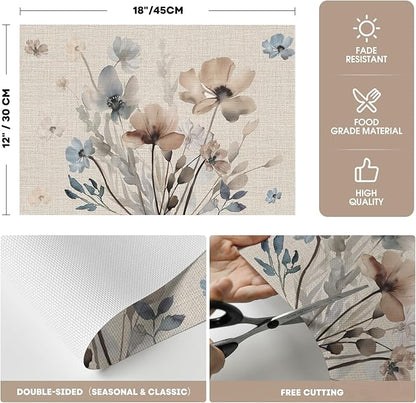 Artoid Mode Brown Poppy Floral Vinyl Plastic Placemats Set of 4, Washable - Image 6