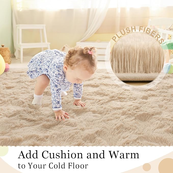 BENRON Fluffy Rugs for Living Room 6x9 Light Tan, Washable Large Area Rugs for - Image 5