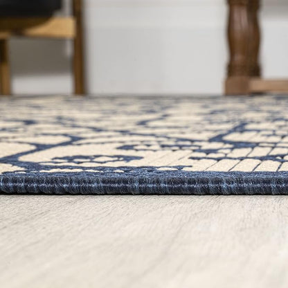 JONATHAN Y Vintage Filigree Indoor Outdoor Area Rug 5X8 Navy/Beige, Madrid - Image 6