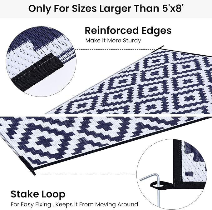 Smiry Waterproof Outdoor Rug 9x12 ft, Reversible Plastic Straw Patio Camping - Image 4