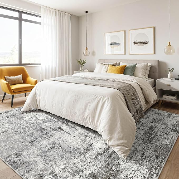 10x14 Area Rugs Living Room: Washable Large Abstract Neutral Modern Soft Gray - Image 4