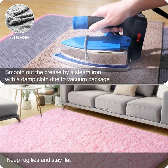 qulint Pink Area Rugs for Bedroom, 3x5 Fluffy Nursery Rug Soft Shag Rugs for - Image 5