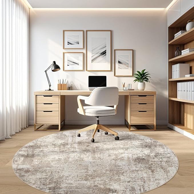 6ft Round Rug Living Room Rugs: 6x6 Washable Circle Large Abstract Modern Soft - Image 7