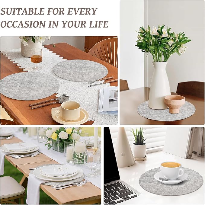 13" Round Placemats Set of 8, Reversible Faux Leather Heat Resistant Table Mats - Image 7