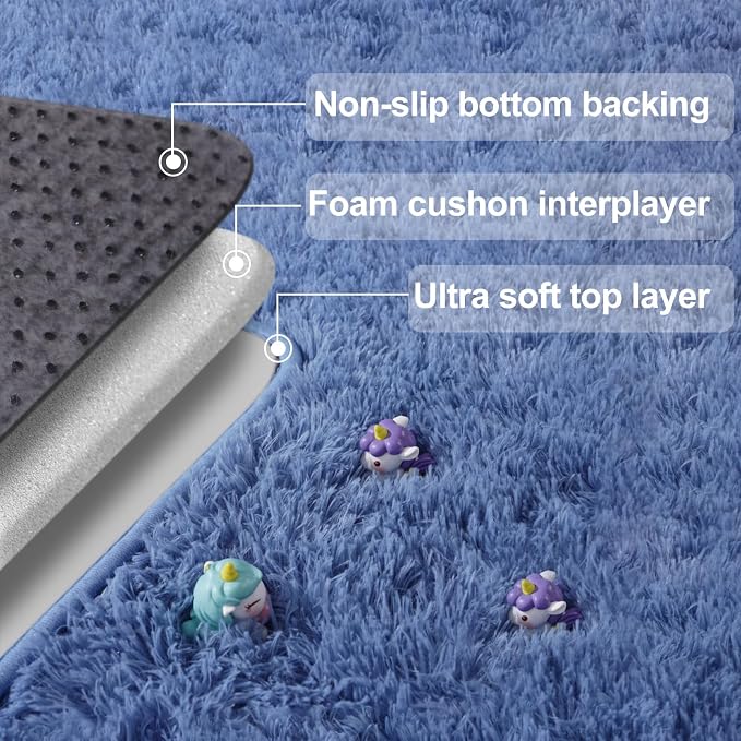 qulint Blue Area Rug for Living Room 9x12, Modern Fluffy Large Rug for Bedroom - Image 6