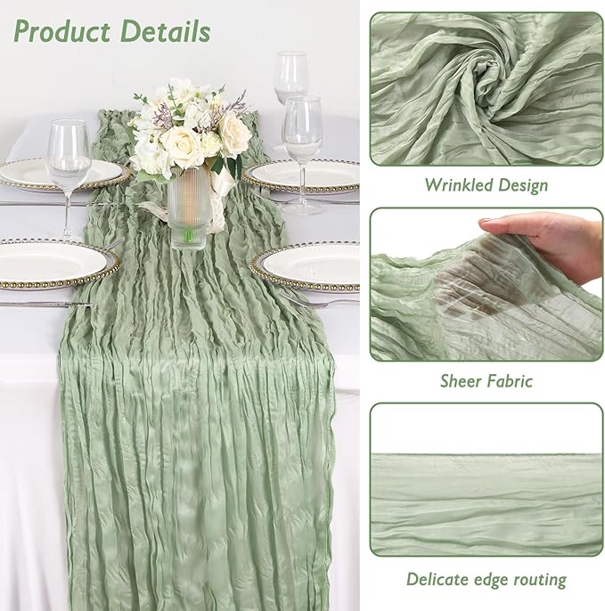 12 Pack Sage Green Cheesecloth Table Runner 120 Inch Boho Wedding Decor | - Image 3