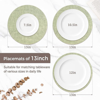 13" Round Placemats Set of 6, Reversible Faux Leather Heat Resistant Table Mats - Image 2