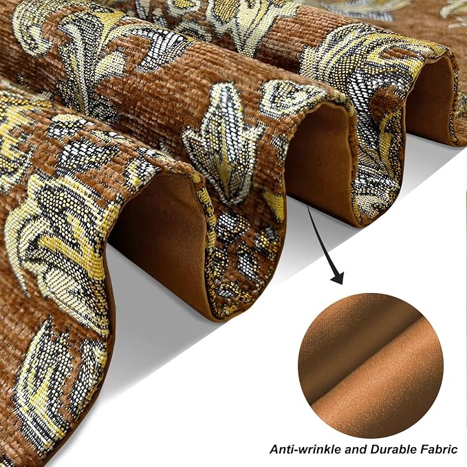 Elegant Floral Chenille Jacquard Table Runner Caramel Color - Image 6