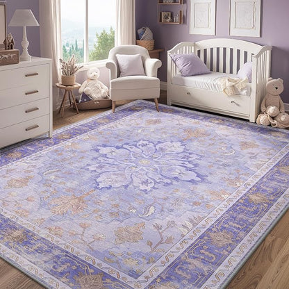 RELEANY Area Rugs Large 9'x12' Washable Non-Slip, Floral Vintage Distress - Image 3