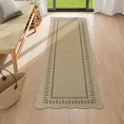 LIVEBOX Scalloped Washable 2x6 Runner Rug, Easy Jute Outdoor Rug Kitchen Tan - Image 9