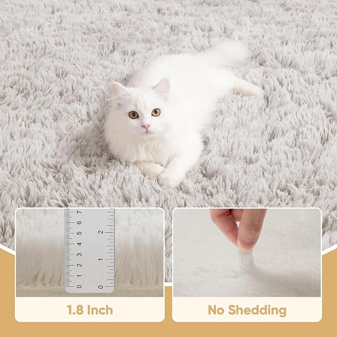 8x10 Area Rugs for Living Room Bedroom: White Soft Fluffy Shag Upgrade Non-Slip - Image 5