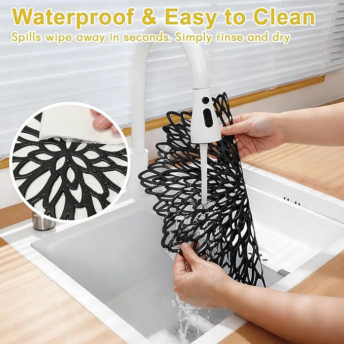 Set of 18 Round Placemats Black, Heat-Resistant PVC Table Mats - Image 3