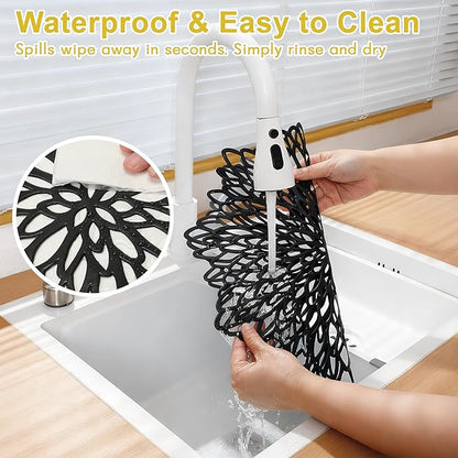 Set of 18 Round Placemats Black, Heat-Resistant PVC Table Mats - Image 3