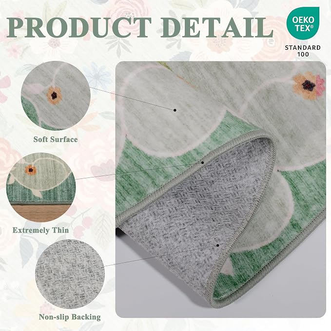 DUKINO 2.6x12 Kitchen Runner Rug, Lightweight Floral Washable Rug - Image 4