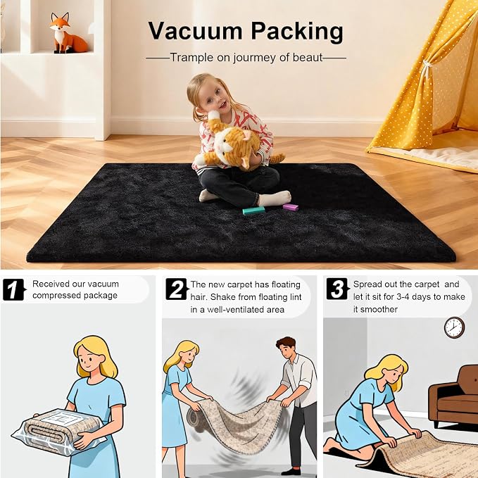 5x7 Black Rugs for Living Room, Large Fluffy Area Rugs for Bedroom, Fuzzy Shag - Image 5