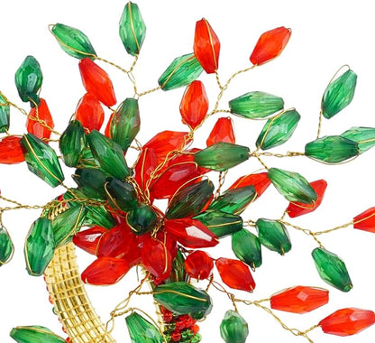 ITOS365 Handcrafted Beaded Napkin Rings Set of 12 – Red & Green Crystal Flower - Image 3