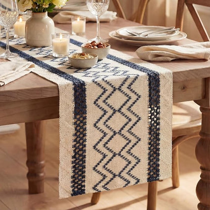 Artoid Mode Dark Blue Stripe Diamond Woven Table Runner 12x60 Inch | Holiday by ArtoidMode