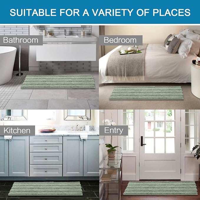 H.VERSAILTEX Bathroom Rugs Bath Mats Sets Super Absorbent Chenille Striped Bath - Image 6