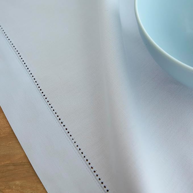 Solino Home Cotton Linen Table Runner Light Blue Hemstitch, 14 x 108 in | - Image 7
