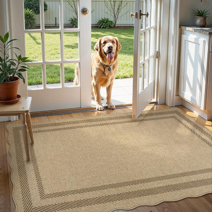 LIVEBOX Scalloped Easy Jute 3x5 Outdoor Rug, Washable Non-Slip Geometric Tan - Image 9