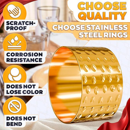 Hammered Gold Napkin Rings Set of 20, Reusable Holders - Image 3
