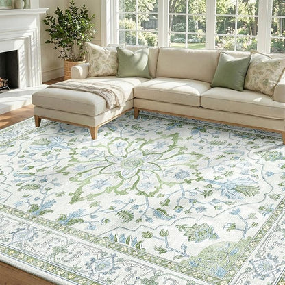 RELEANY Area Rugs 8'x10' Washable Non-Slip, Floral Vintage Distress Medallion by RELEANY