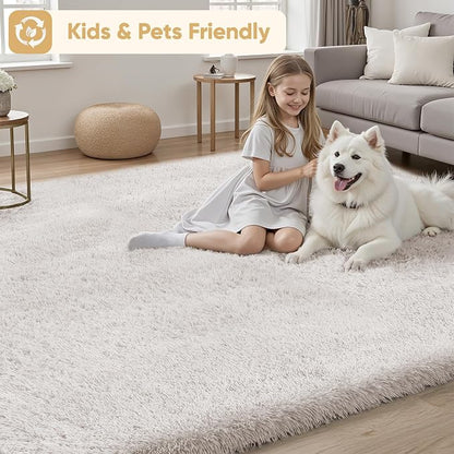 8x10 Area Rugs for Living Room Bedroom: White Soft Fluffy Shag Upgrade Non-Slip - Image 4