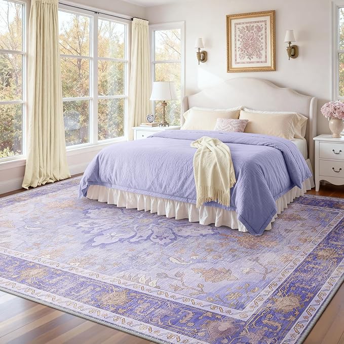 RELEANY Area Rugs Large 9'x12' Washable Non-Slip, Floral Vintage Distress - Image 2