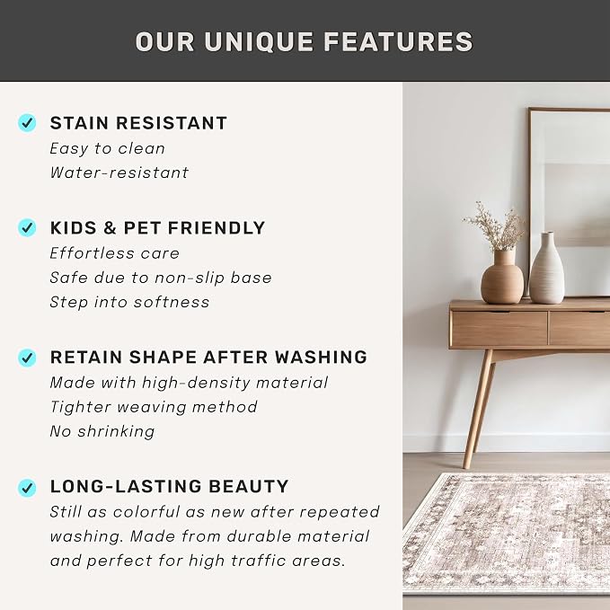 Hazo Haus Washable Neutral Farmhouse Living Room Rug, 5x7 Area Rugs - Image 7