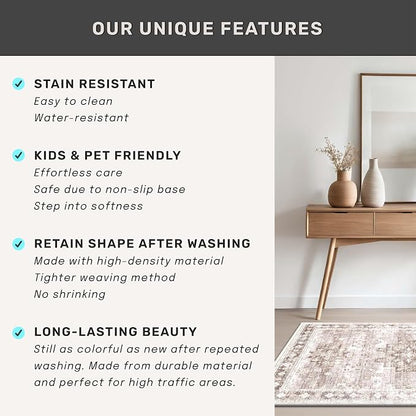 Hazo Haus Washable Neutral Farmhouse Living Room Rug, 5x7 Area Rugs - Image 7