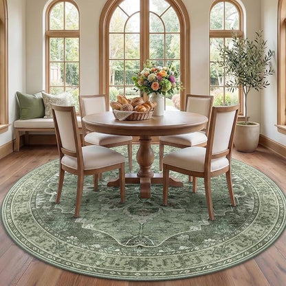 RELEANY Area Rugs Round 7ft Washable Non-Slip, Floral Vintage Distress by RELEANY