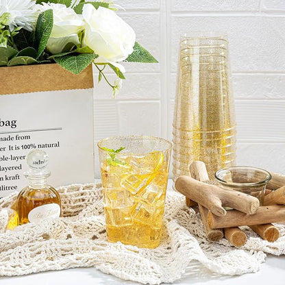 I00000 50 Pack 12 oz Gold Glitter Plastic Cups, Disposable Plastic Wine Glasses - Image 9