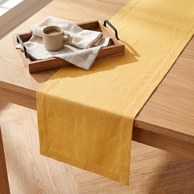 Solino Home 100% Pure Linen Table Runner Mustard Yellow, Fete 14 x 60 in | - Image 2
