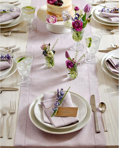 Solino Home 100% Linen Table Runner Lilac, Classic Hemstitch 14 x 108 in | - Image 3