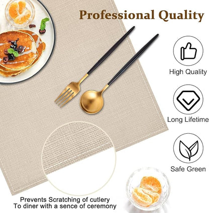 Bloss Beige Placemats Set of 4-12x18 Inch Washable Heat-Resistant Table Mats - Image 4