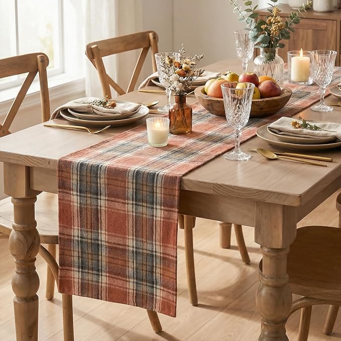 Artoid Mode Rust Farmhouse Plaid Fall Table Runner 13x90 Inch | Holiday Kitchen - Image 6