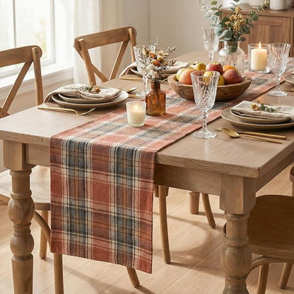 Artoid Mode Rust Farmhouse Plaid Fall Table Runner 13x90 Inch | Holiday Kitchen - Image 6